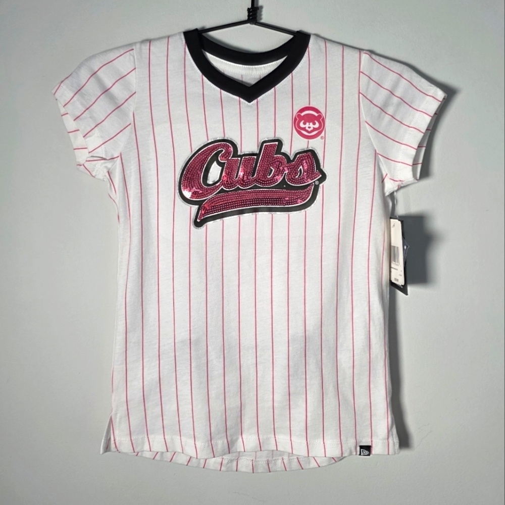 Cubs Kids White and Red Striped Cotton Shirt Size M (7/8)
